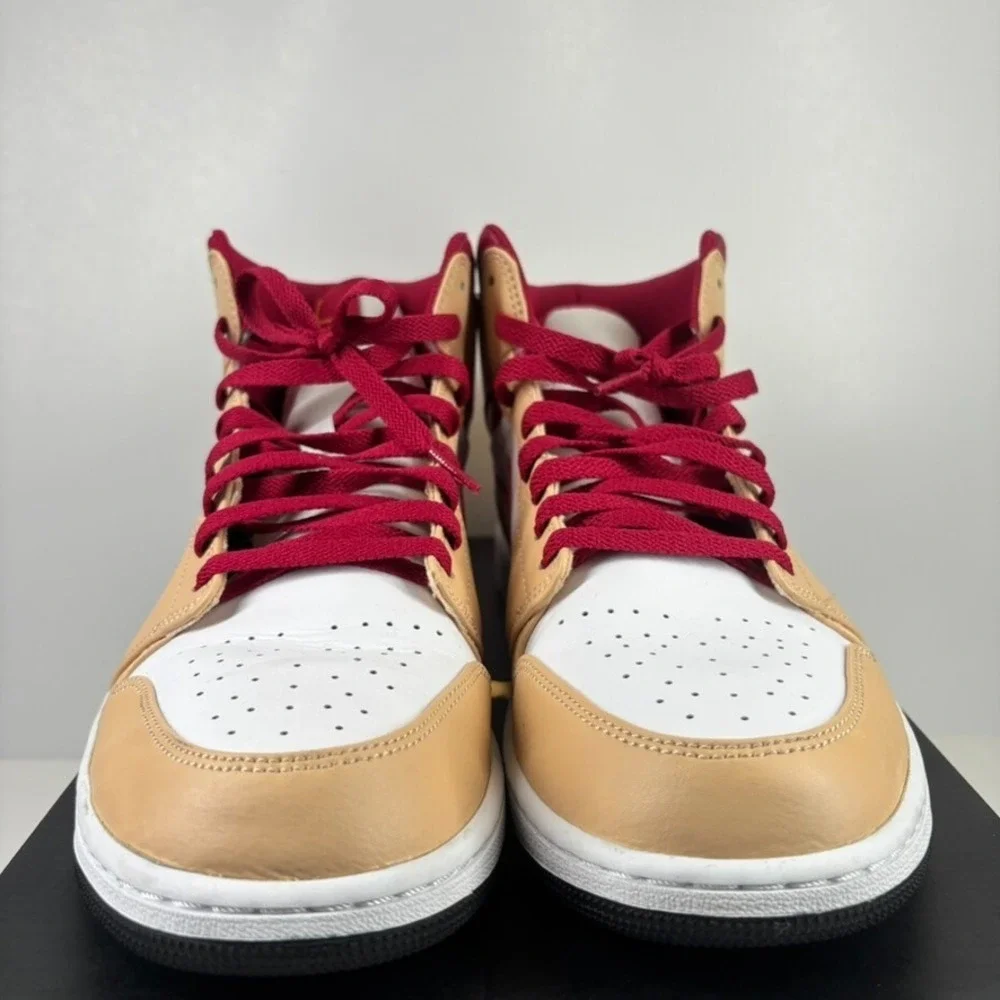 Nike Air Jordan 1 Mid Men's 13 White Onyx/Light Curry Basketball Shoe 554724-201